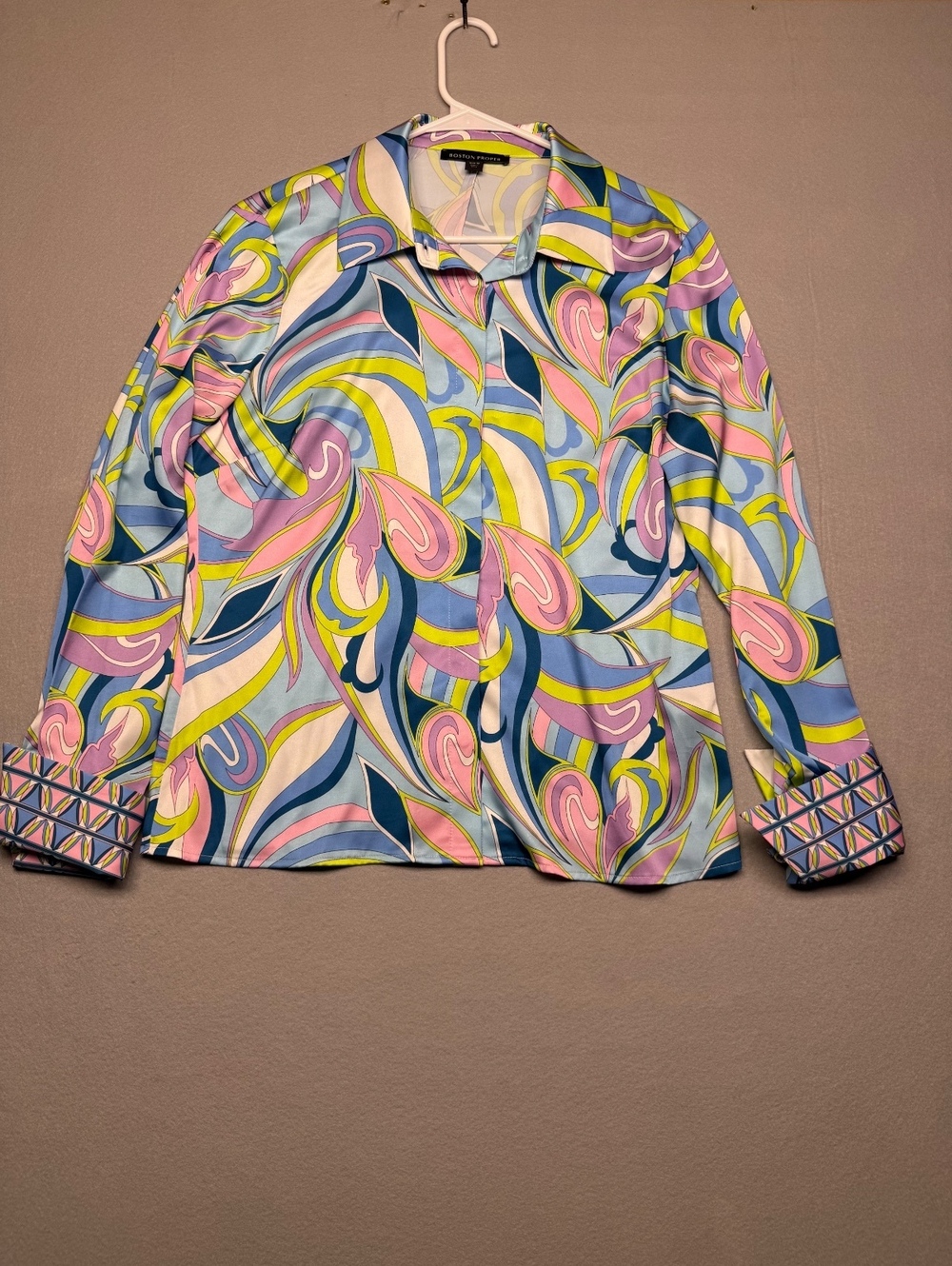 Boston Proper Button-Up Shirt Women Size 12 Multi Color